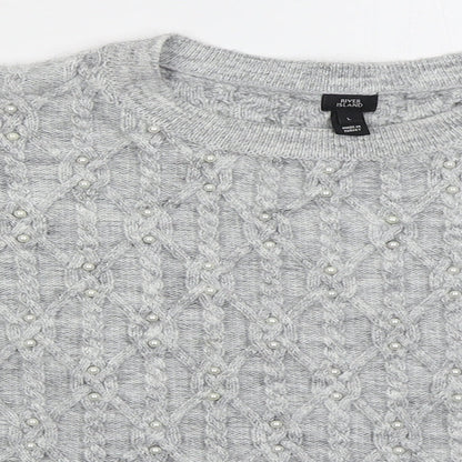 Preloved River Island Womens Grey Crew Neck  Acrylic Pullover Jumper Size L - Detail