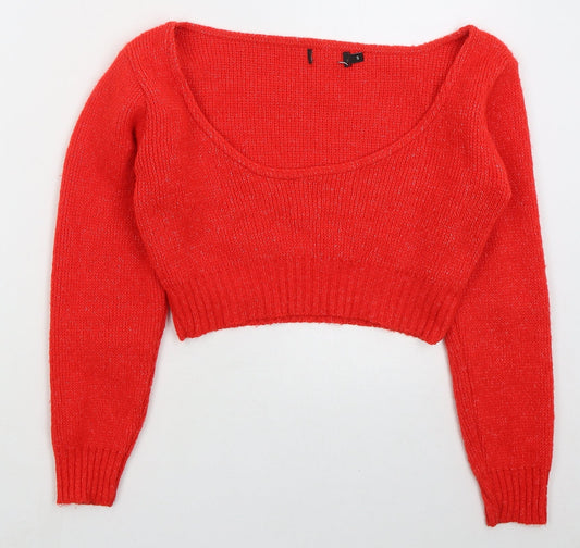 PRETTYLITTLETHING Womens Red Round Neck  Acrylic Pullover Jumper Size S