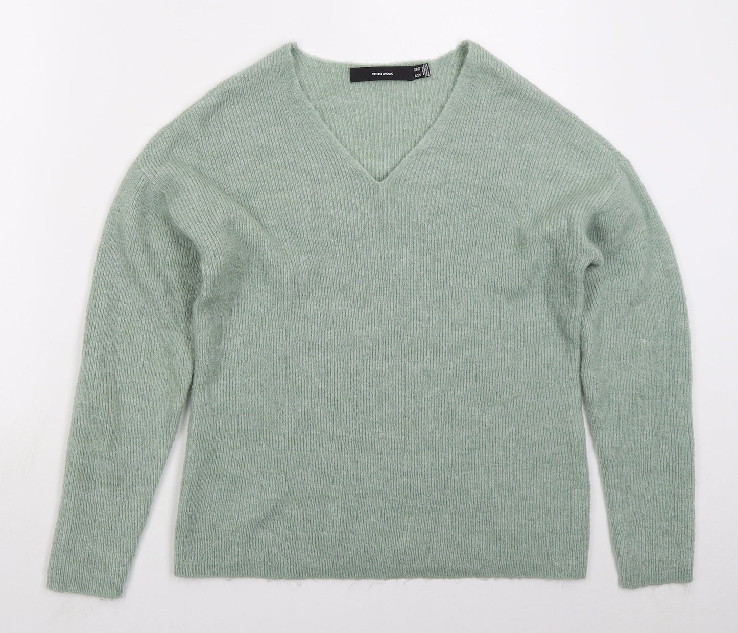 VERO MODA Womens Green V-Neck  Acrylic Pullover Jumper Size XS
