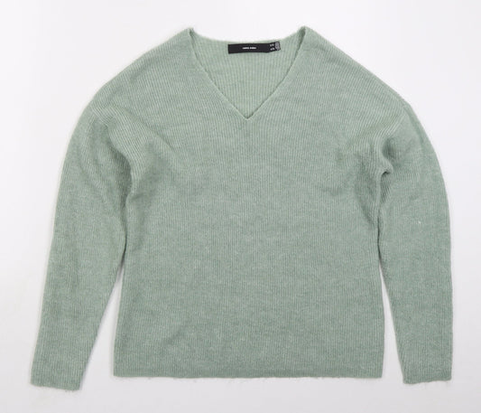 VERO MODA Womens Green V-Neck  Acrylic Pullover Jumper Size XS
