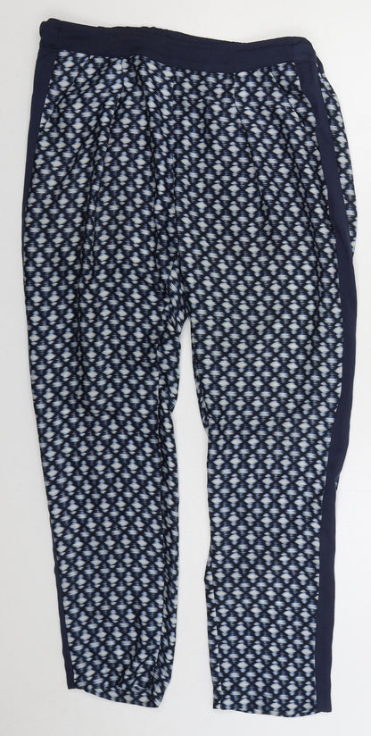 Mango Womens Blue Geometric Polyester Trousers  Size 8 L26 in Regular