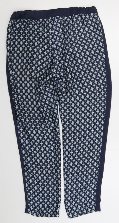 Mango Womens Blue Geometric Polyester Trousers  Size 8 L26 in Regular