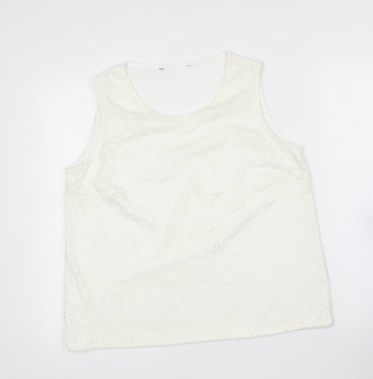 Preworn Womens White  Cotton Basic Blouse Size 16 Round Neck