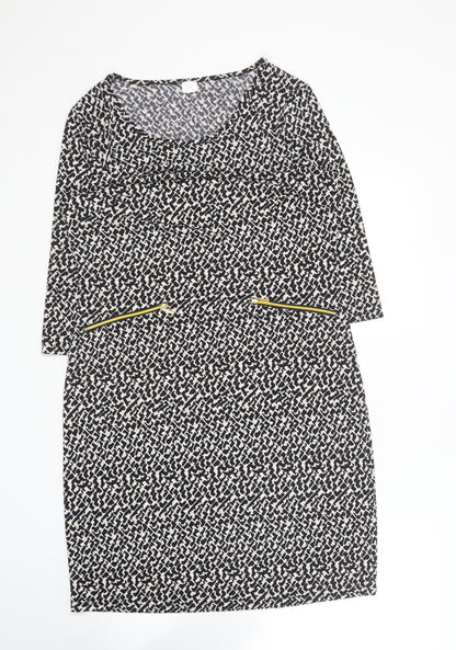 Womens Multicoloured Geometric Polyester Shift  Size 14  Round Neck