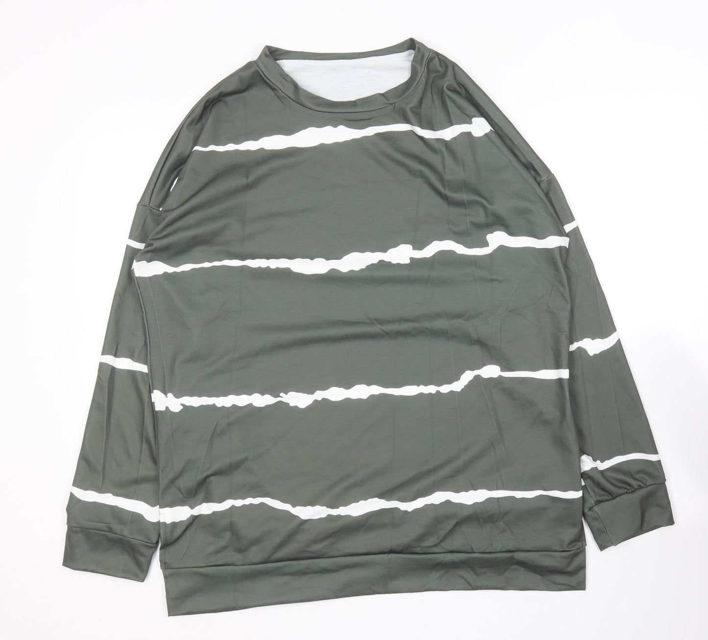 Preworn  Womens Green Round Neck Striped Cotton Pullover Jumper Size XL