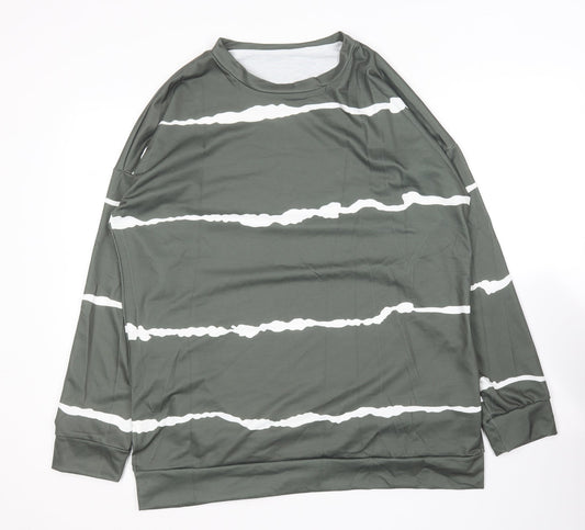 Preworn  Womens Green Round Neck Striped Cotton Pullover Jumper Size XL