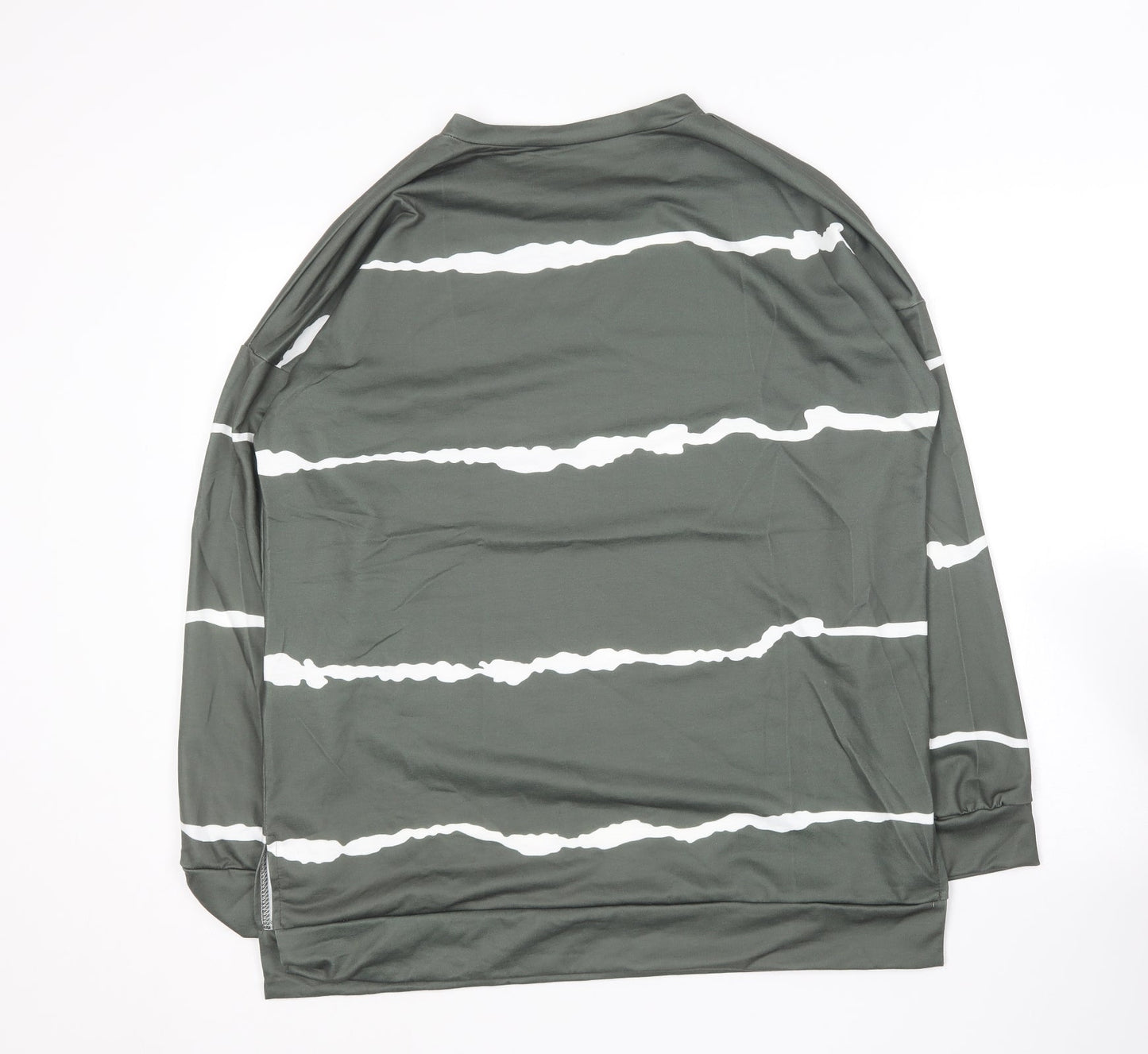 Preworn  Womens Green Round Neck Striped Cotton Pullover Jumper Size XL