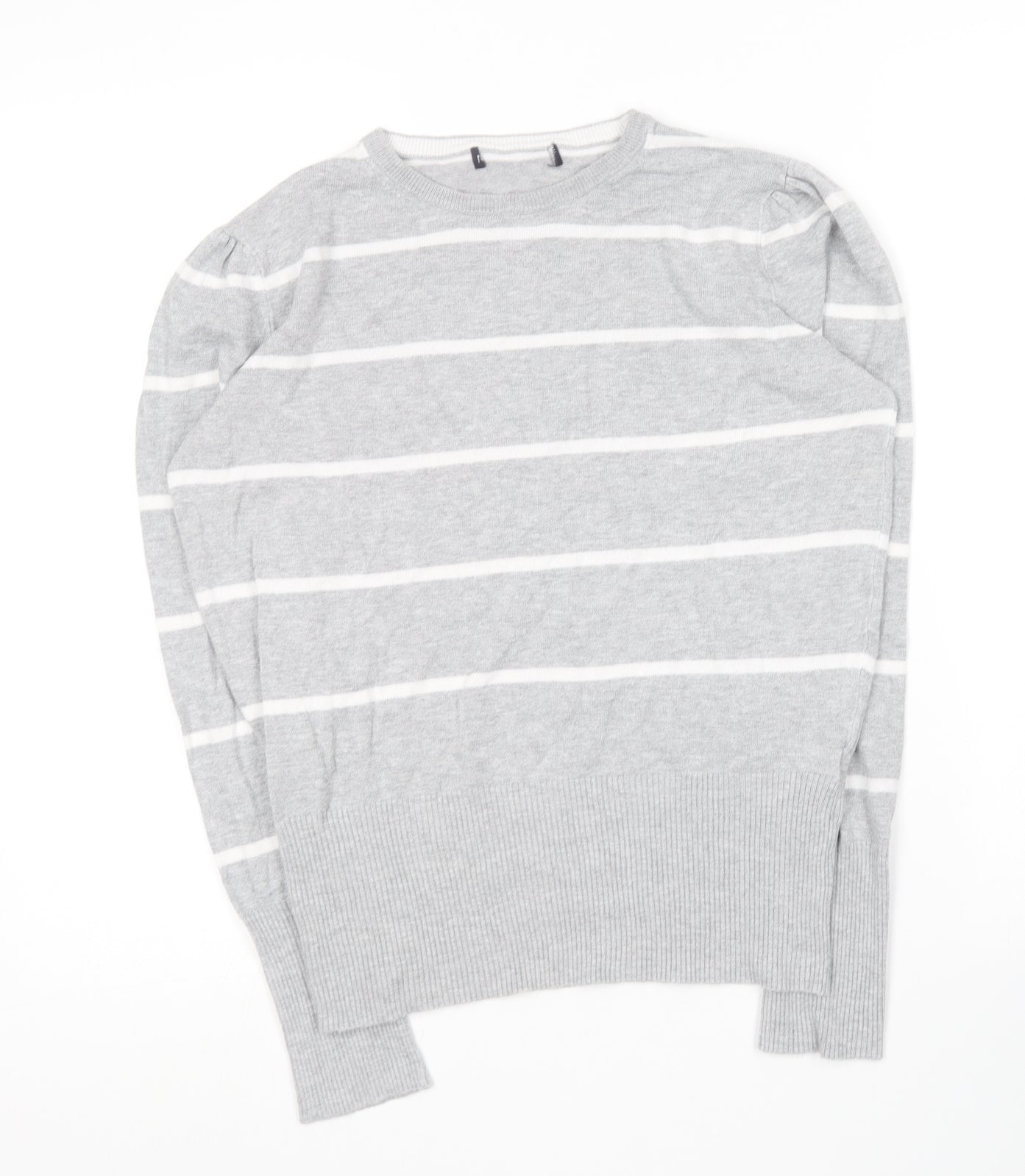 Marks and Spencer  Womens Grey Roll Neck Striped Viscose Pullover Jumper Size 12