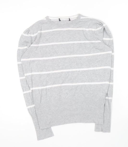Marks and Spencer  Womens Grey Roll Neck Striped Viscose Pullover Jumper Size 12