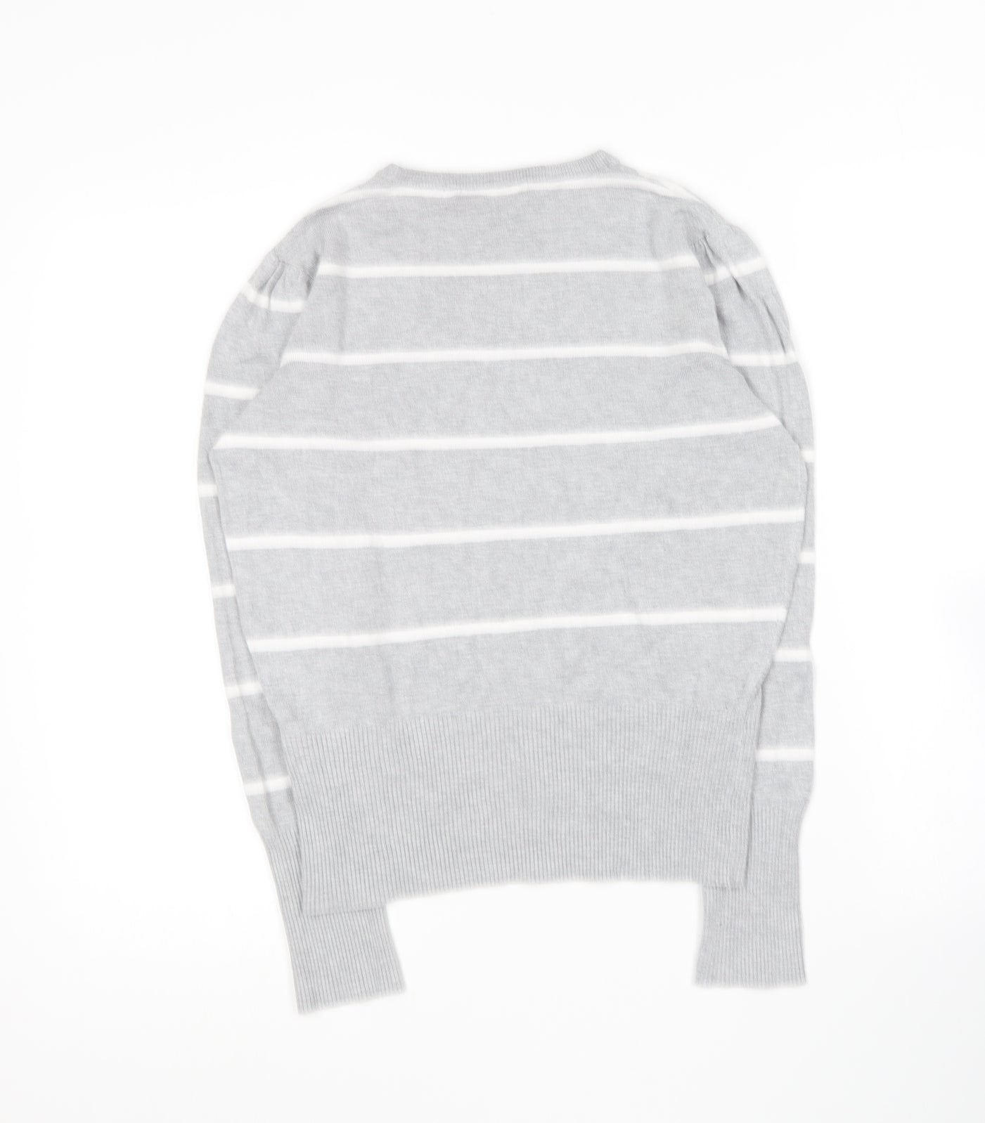 Marks and Spencer  Womens Grey Roll Neck Striped Viscose Pullover Jumper Size 12