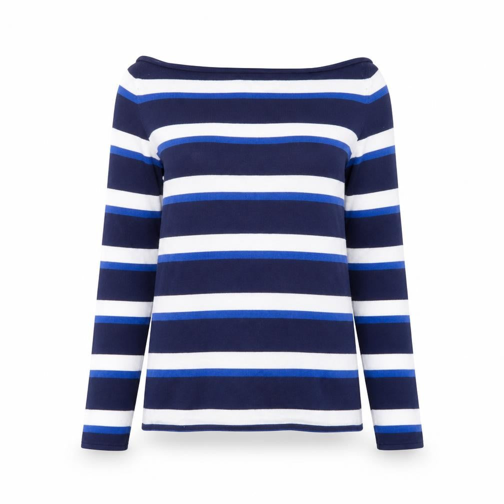 H&M Womens Blue Boat Neck Striped Viscose Pullover Jumper Size S