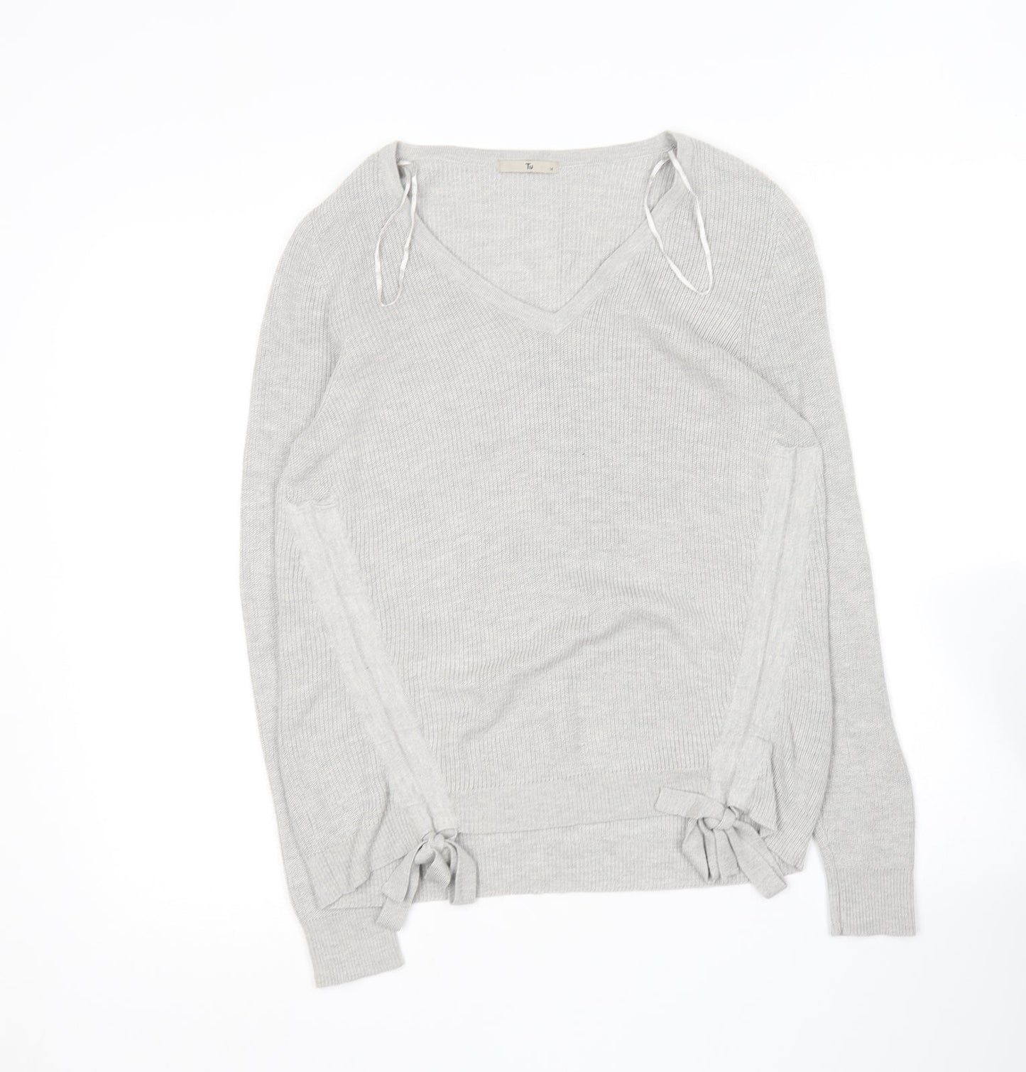TU Womens Grey V-Neck  Viscose Pullover Jumper Size 14