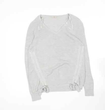 Tu Womens Grey V-Neck  Viscose Pullover Jumper Size 14