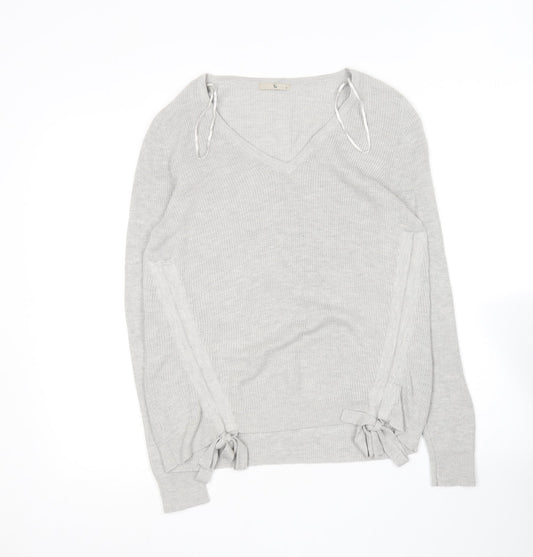 TU Womens Grey V-Neck  Viscose Pullover Jumper Size 14