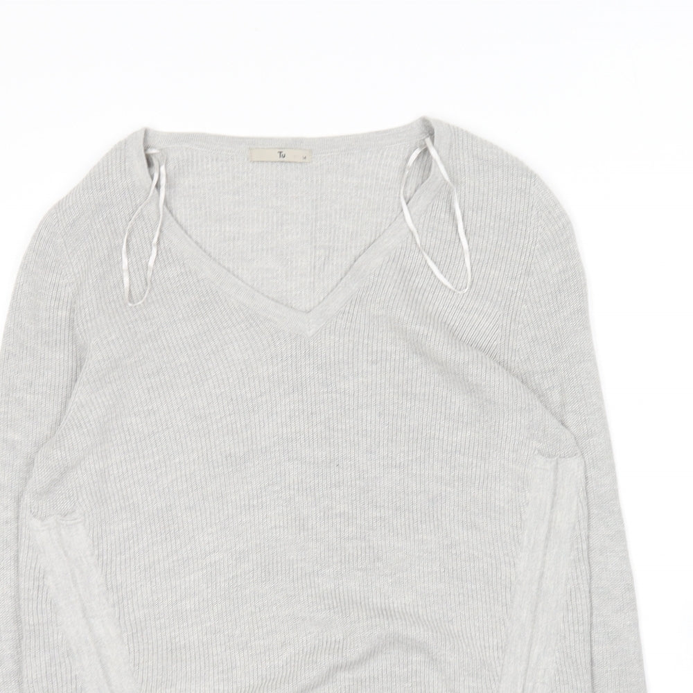 TU Womens Grey V-Neck  Viscose Pullover Jumper Size 14