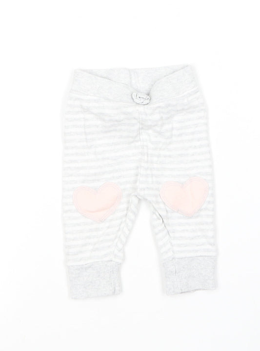 George Girls Grey Striped Cotton Jogger Leggings Size 0-3 Months