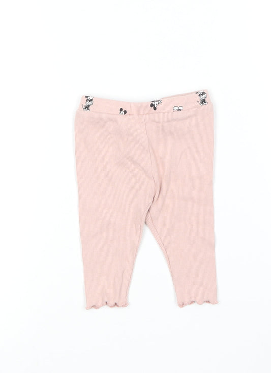 Zara Girls Pink  Cotton Jogger Leggings Size 3-6 Months   - Mickey Mouse