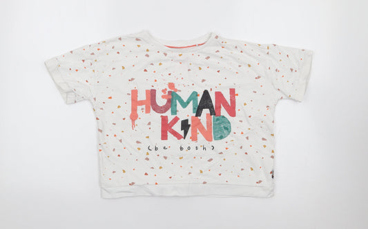 George Girls Ivory Geometric 100% Cotton Jersey T-Shirt Size 7-8 Years Crew Neck Pullover
