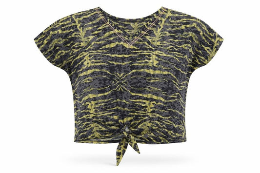 Gerard Womens Green Animal Print Polyester Jersey T-Shirt Size 14 V-Neck