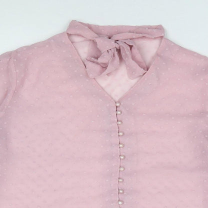 Preworn Womens Pink  Polyester Jersey Button-Up Size M V-Neck