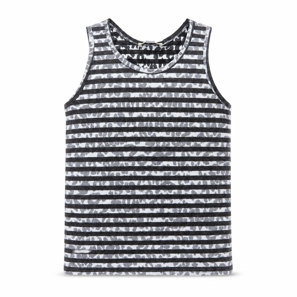 River Island Boys Grey Striped Polyester Jersey Tank Size 7-8 Years Round Neck Pullover