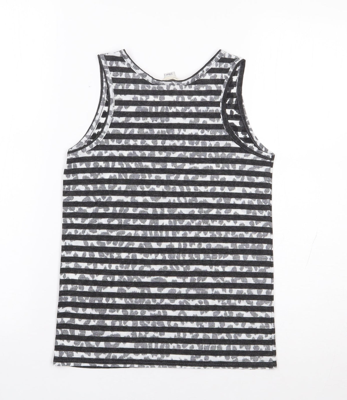 River Island Boys Grey Striped Polyester Jersey Tank Size 7-8 Years Round Neck Pullover