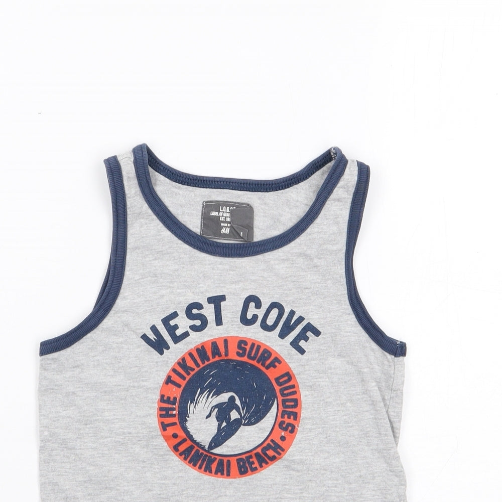 H&M  Boys Grey  Polyester Jersey Tank Size 5-6 Years Round Neck Pullover