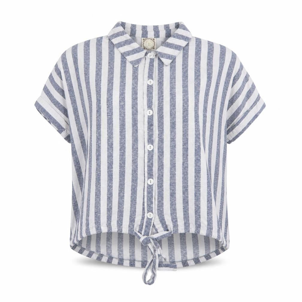 Tru Self Womens Grey Striped Polyester Basic Button-Up Size L Collared
