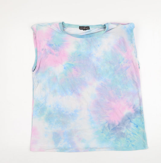 Almost Famous Womens Multicoloured Geometric Polyester Basic Tank Size XL Round Neck