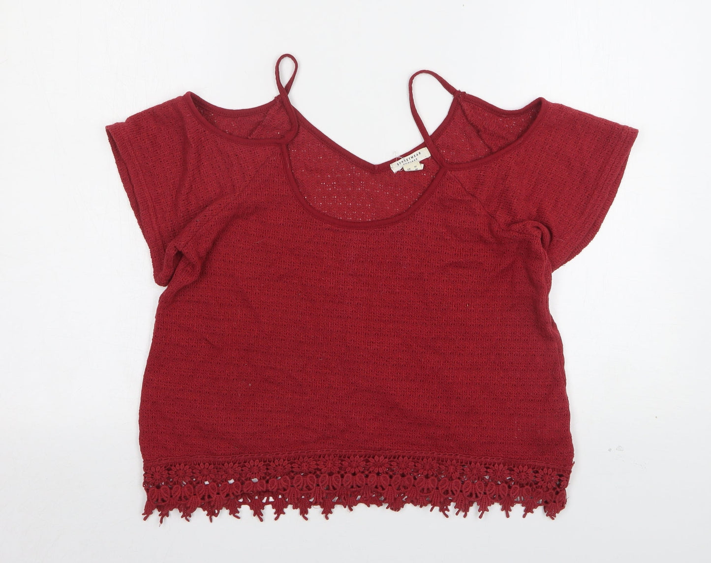 Streetwear Womens Red  Polyester Basic Tank Size M V-Neck