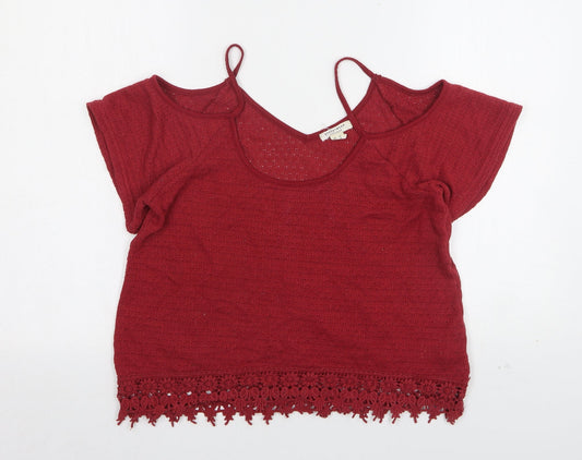 Streetwear Womens Red  Polyester Basic Tank Size M V-Neck
