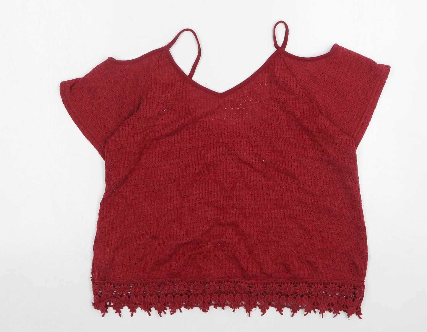 Streetwear Womens Red  Polyester Basic Tank Size M V-Neck