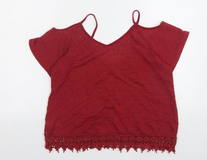 Preloved Streetwear Womens Red  Polyester Basic Tank Size M V-Neck - Back