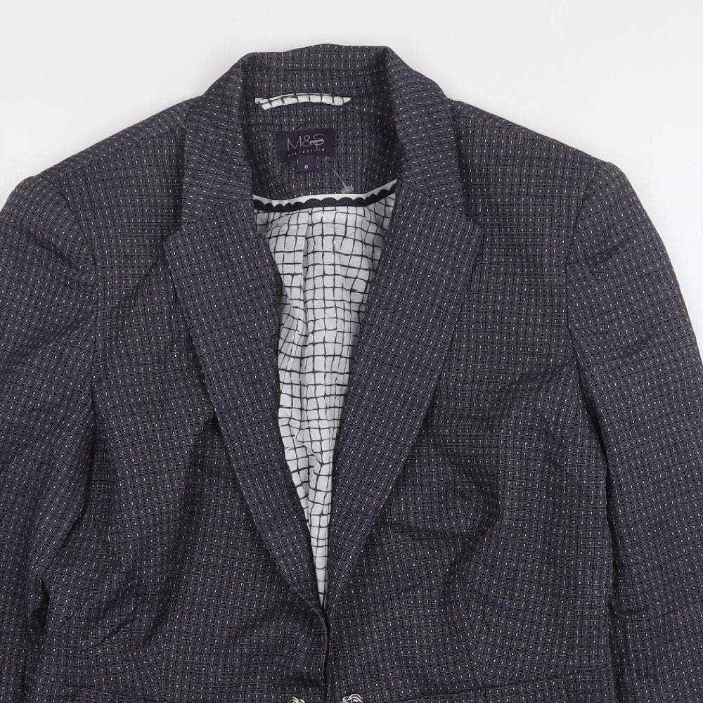Marks and Spencer Womens Blue Geometric Polyester Jacket Blazer Size 8