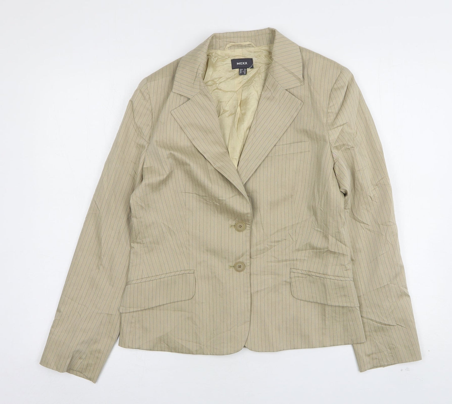 Mexx Womens Beige Striped Polyester Jacket Suit Jacket Size 12