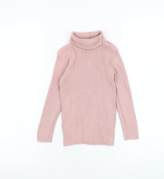 George Girls Pink Roll Neck  Cotton Pullover Jumper Size 4-5 Years  Pullover