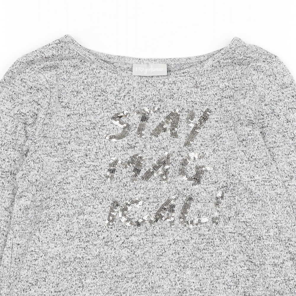 Matalan Girls Grey Round Neck  Viscose Pullover Jumper Size 8 Years  Pullover - Slogan