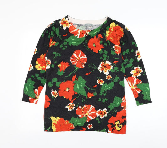 Joseph A Womens Black Round Neck Floral Nylon Pullover Jumper Size S