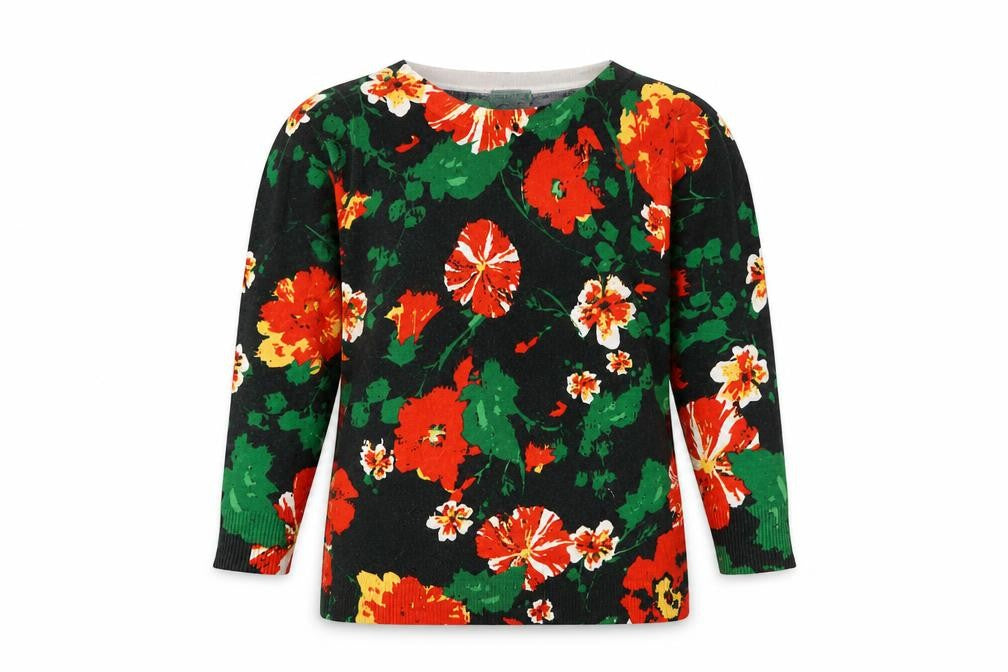 Joseph A Womens Black Round Neck Floral Nylon Pullover Jumper Size S