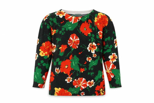 Joseph A Womens Black Round Neck Floral Nylon Pullover Jumper Size S