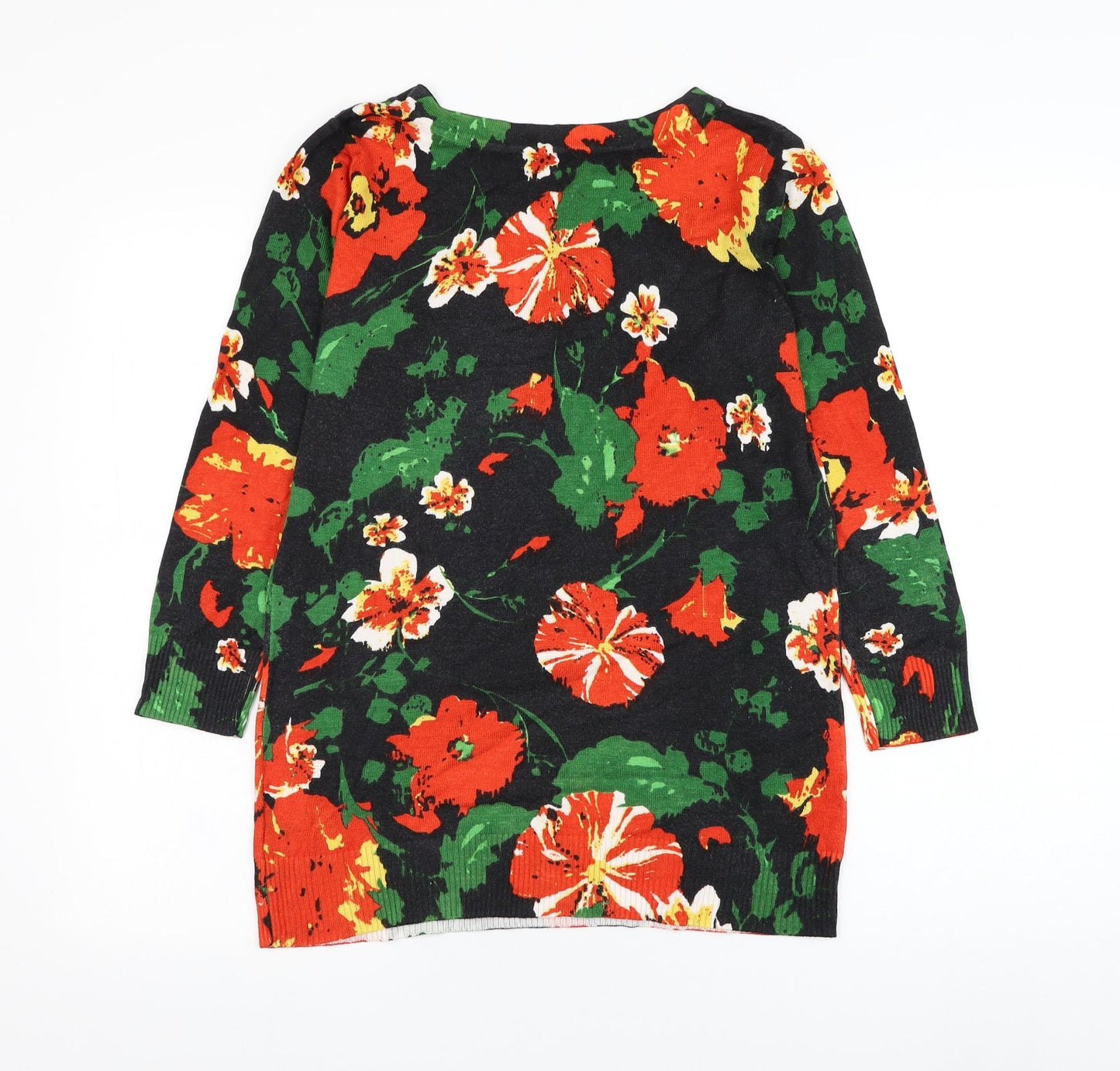 Joseph A Womens Black Round Neck Floral Nylon Pullover Jumper Size S