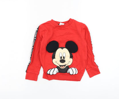 Preloved Character Boys Red  Cotton Pullover Sweatshirt Size 4 Years  Pullover - Mickey Mouse - Front
