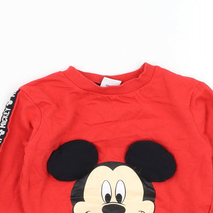 Preloved Character Boys Red  Cotton Pullover Sweatshirt Size 4 Years  Pullover - Mickey Mouse - Detail