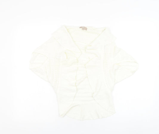 Soon Womens White Square Neck  Cotton Cardigan Jumper Size 14
