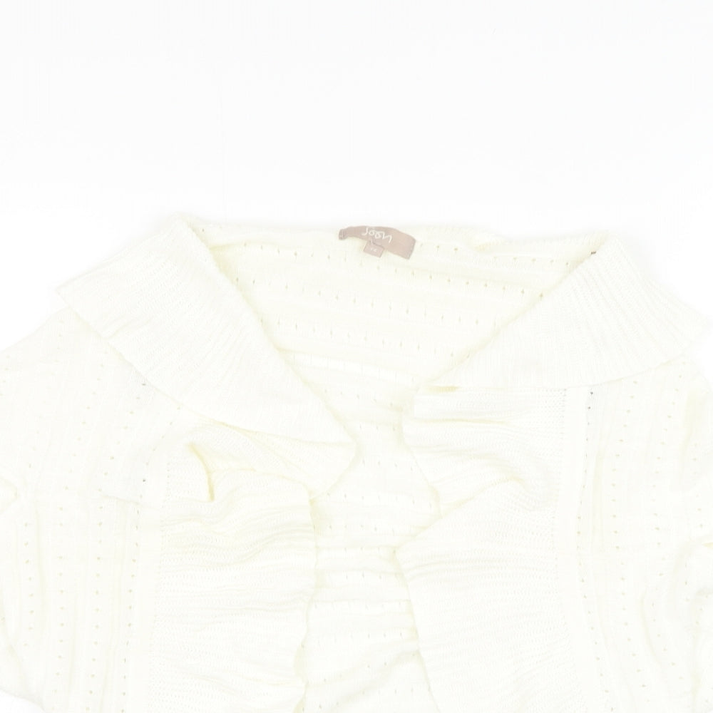 Soon Womens White Square Neck  Cotton Cardigan Jumper Size 14