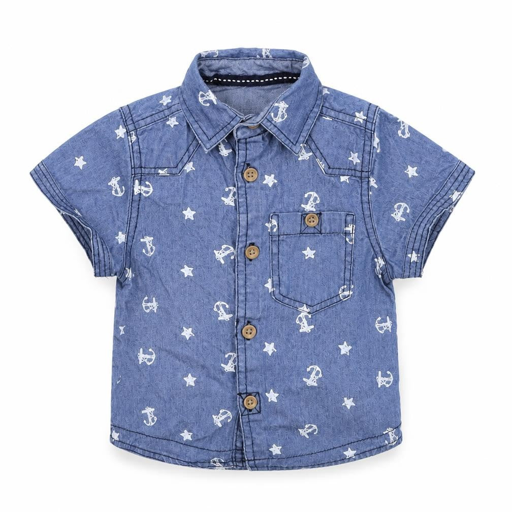 Rebel Boys Blue  Cotton Basic Button-Up Size 9-12 Months Collared Button - Anchor