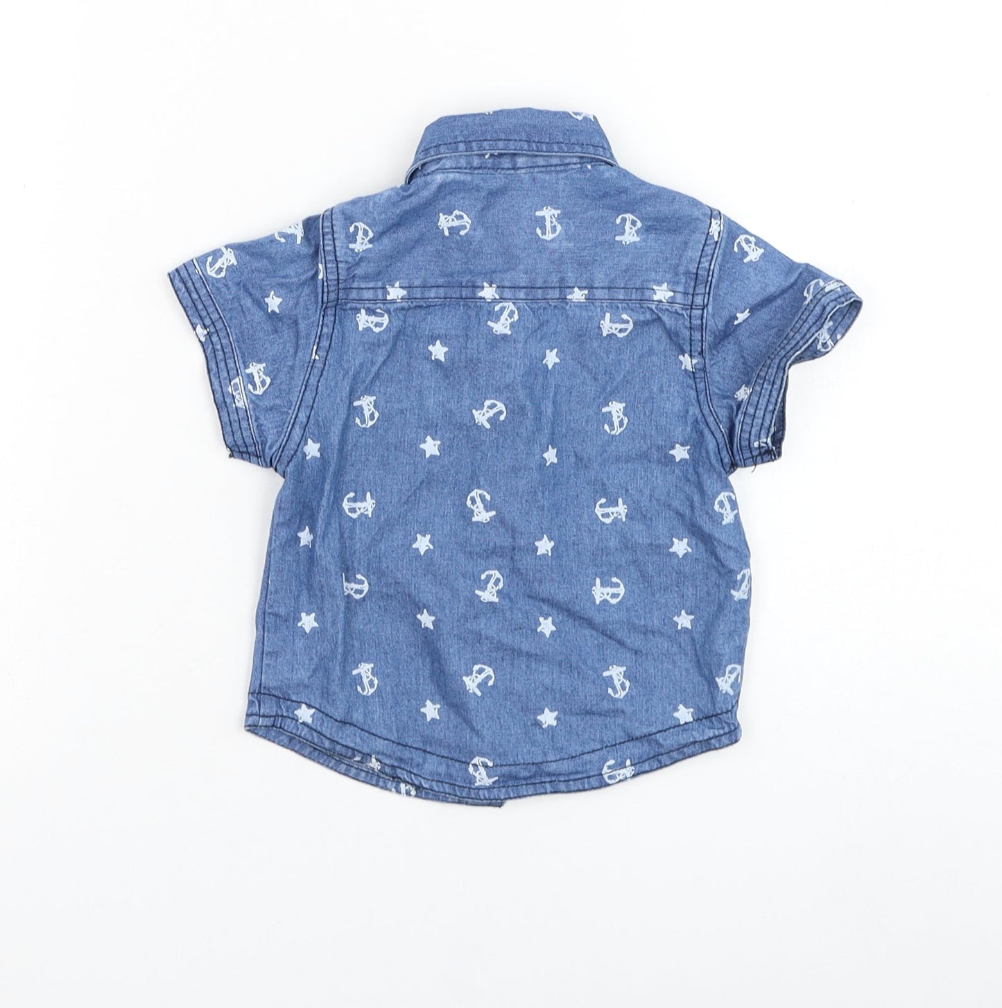 Rebel Boys Blue  Cotton Basic Button-Up Size 9-12 Months Collared Button - Anchor