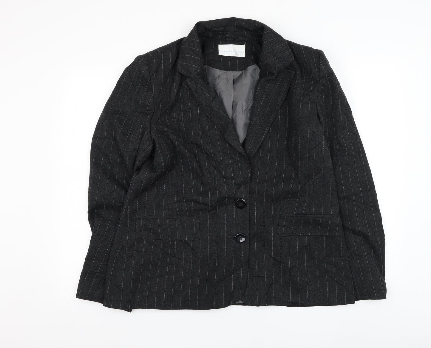 AMARANTO Womens Black Striped  Jacket Blazer Size 16  Button