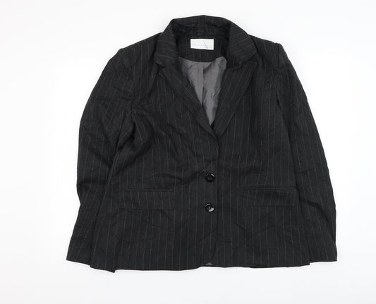 AMARANTO Womens Black Striped  Jacket Blazer Size 16  Button