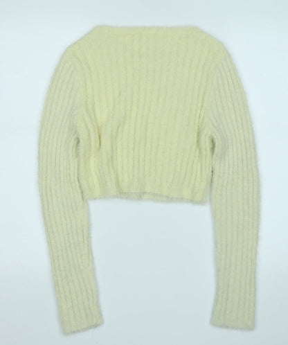 Topshop Womens Yellow Round Neck  Polyimide Pullover Jumper Size L